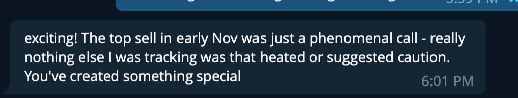 The top sell signal was just a phenomenal call really. You created something special